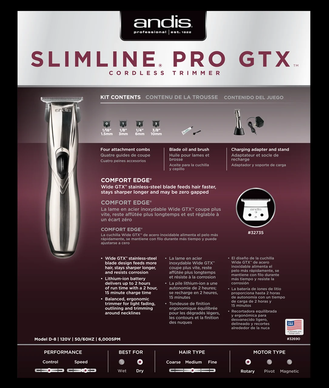 ANDIS Slimline Pro GTX Cordless Trimmer - Image 5