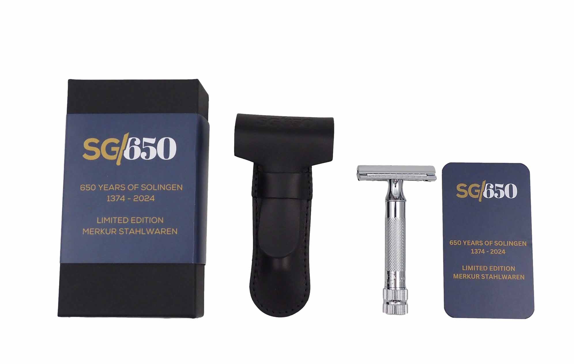 Merkur DE Razor 34C Limited Edition 650 Years, set including leather sleeve, 10ct blades, in a gift box. - Image 2